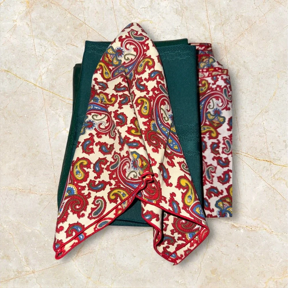 Paisley and Solid Green Napkins - 6 green and 5 paisley